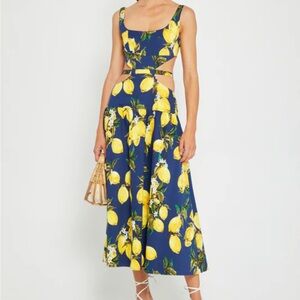 Lemon Print Midi Dress with cutouts